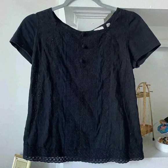 Anthropologie 9H15STCL Black Women’s Blouse with Embroidered Detail and Tie Back - Picture 1 of 6